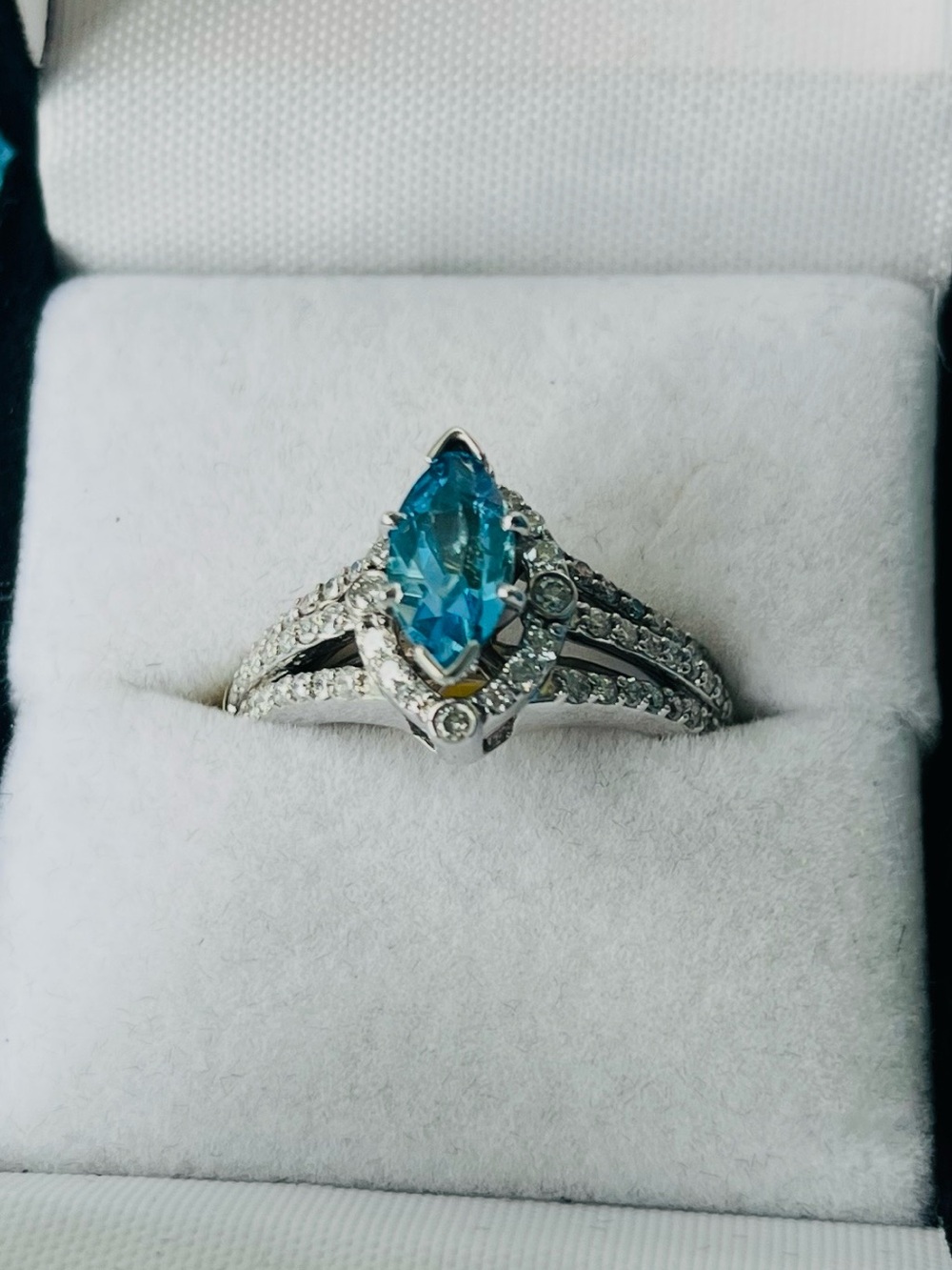 Blue Topaz Marquis Ring with Diamond Pavé Accents!